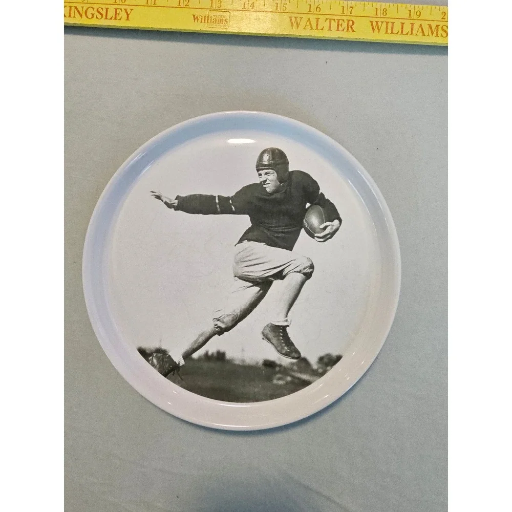 Pottery Barn Vintage Football Ceramic Plate Black White Sports Decor 9 Inch
